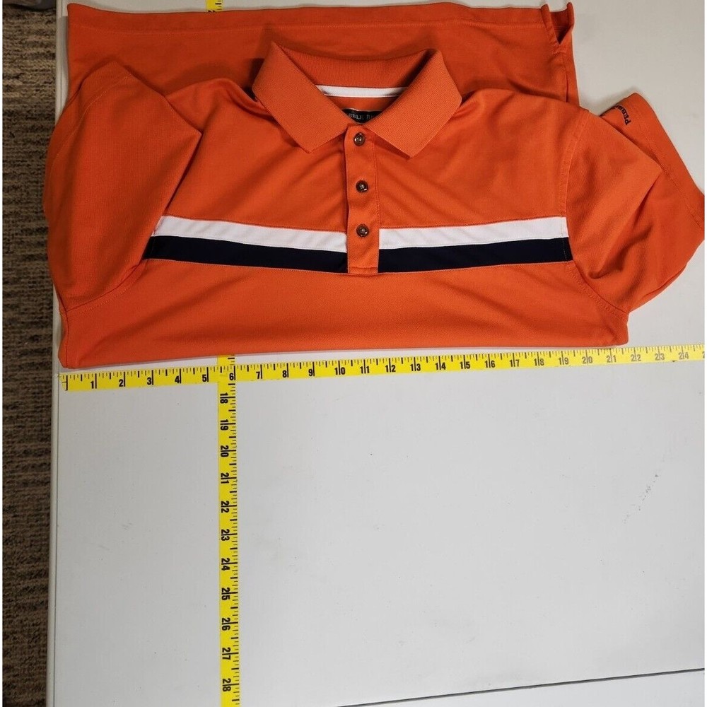 Pebble Beach Performance Polo Shirt Mens Golf Orange Stripped Size Medium - Picture 8 of 12